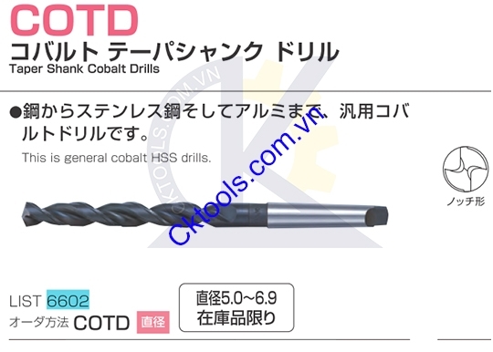 Mũi khoan Nachi COTD20.0-24.9, Mũi khoan Nachi List 6602 20.0-24.9, Mũi khoan L6602 20.0-24.9, Mũi khoan inox L6602 20.0-24.9, Mũi khoan inox chuôi côn L6602 20.0-24.9